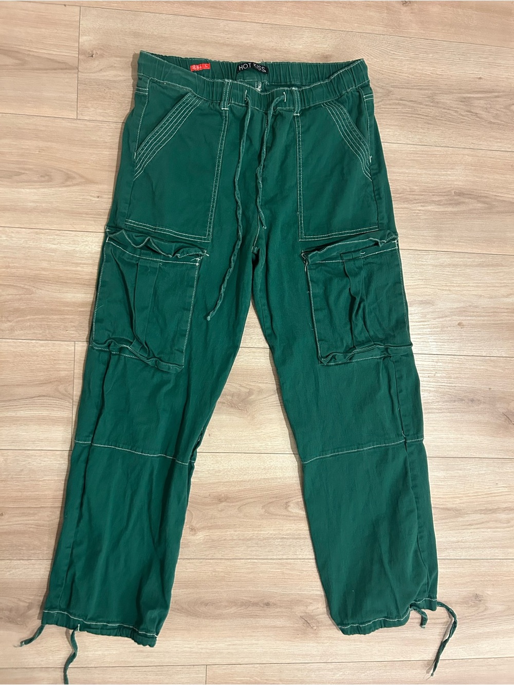 Vintage Hot Kiss Green Women's Cargo Drawstring Pants